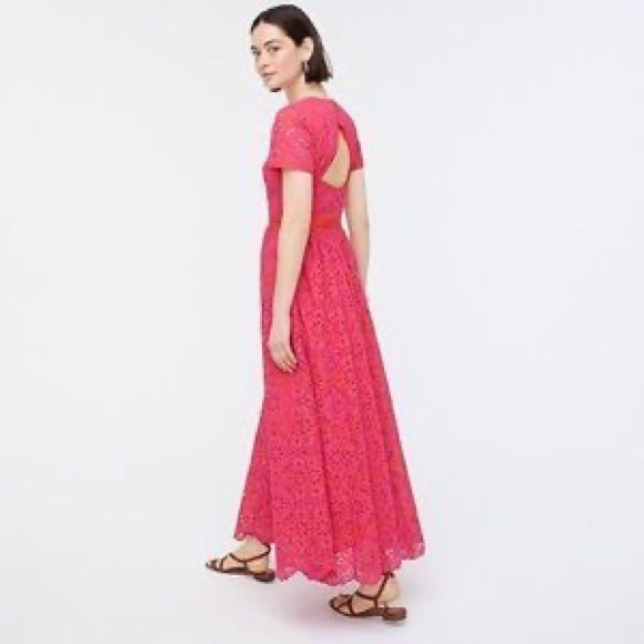 J Crew Maxi Eyelet Lace Dress Hot Pink - Picture 4 of 8